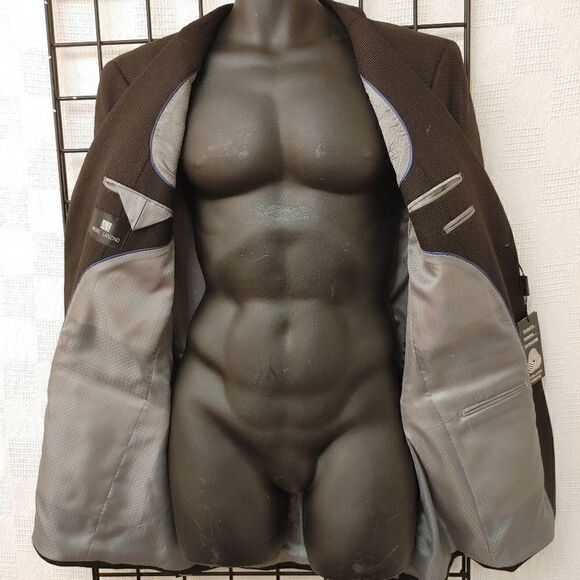 ANDRE LANZINO MEN'S 100% WOOL BLK/BRN MINI CHECK SPORT JACKET. - Picture 6 of 8